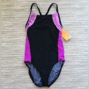 NWT Champion One Piece Swimsuit Colorblock Black, Purple and Pink Size Medium